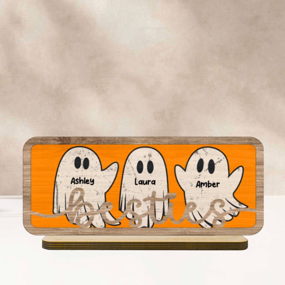 Besties Sister Best Friends Boo Crew Personalized 2-Layer Wooden Plaque, Halloween Gift