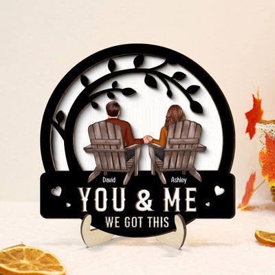 Couple We Got This Sitting Back View Under Tree Personalized 2-Layer Wooden Plaque