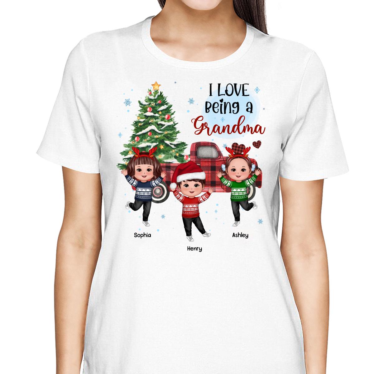 Love Being A Grandma Nana Happy Doll Kids By Christmas Truck Personalized Shirt