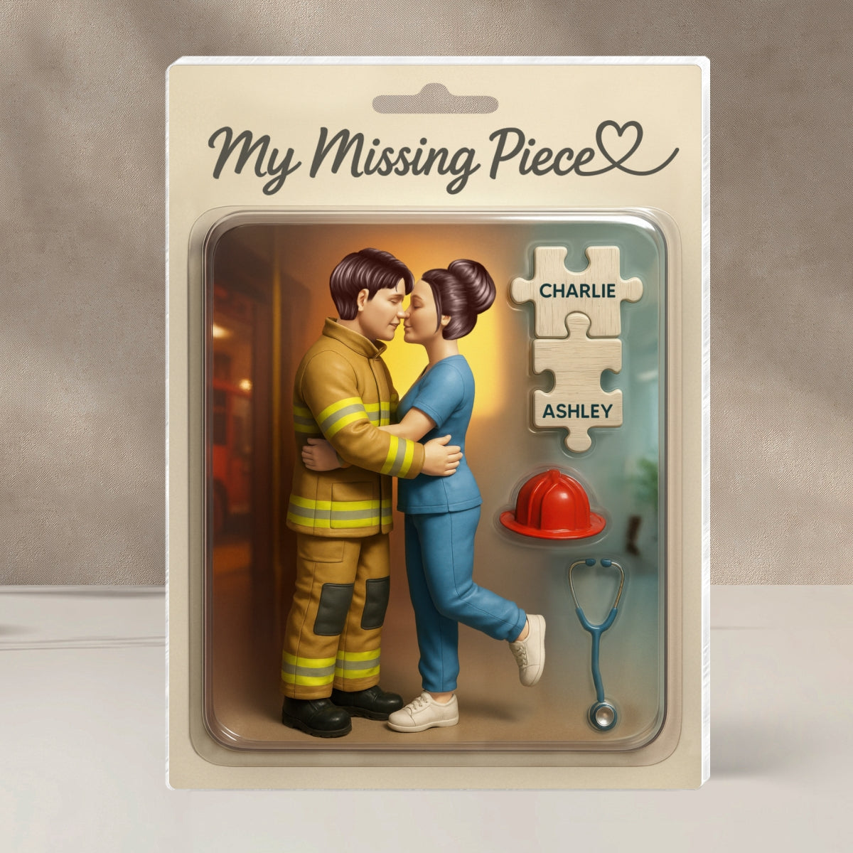My Missing Piece Firefighter Nurse Couple Personalized Acrylic Block Plaque, Gift for Him, Gift for Her