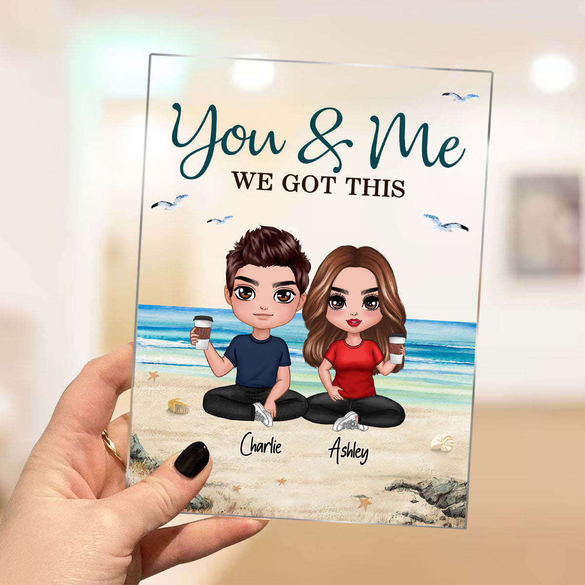 Doll Couple Sitting Beach Landscape Gift For Him Gift For Her Personalized Acrylic Plaque