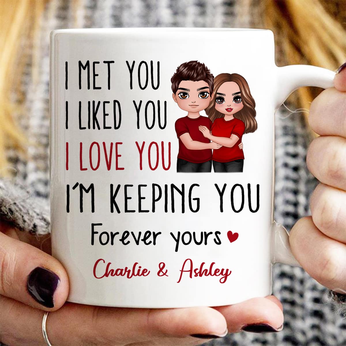 Doll Couple Standing Embracing I Met You I Love You Valentine‘s Anniversary Gift For Him For Her Personalized Mug