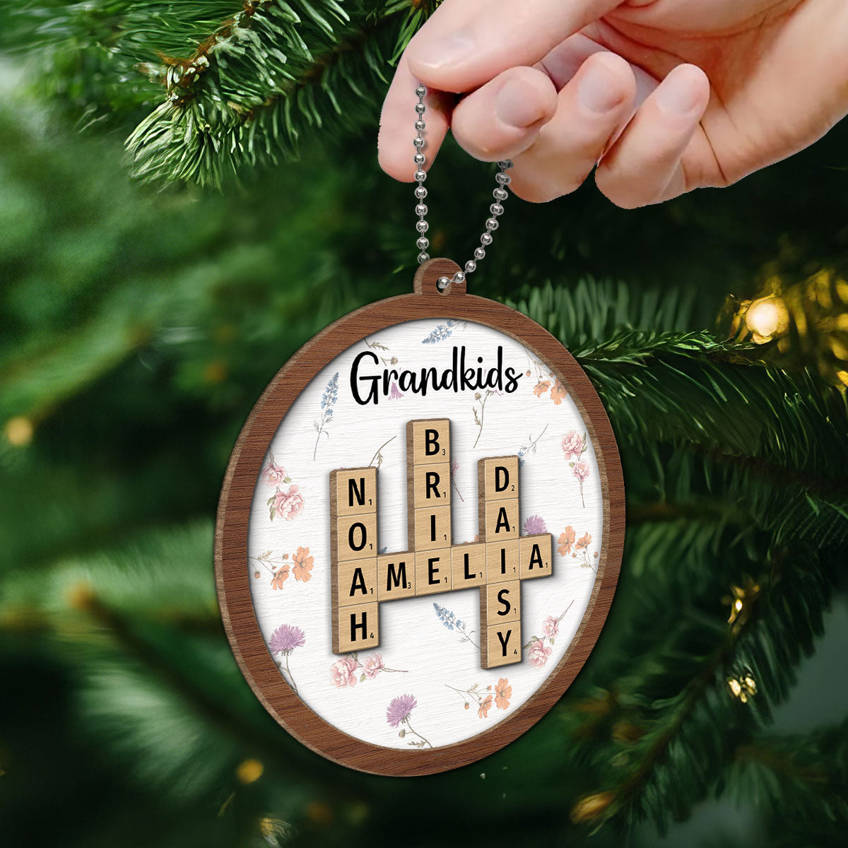 Grandkids Grandma's Garden Crossword Puzzle Art Birth Month Flower Personalized 2-Layer Wooden Ornament