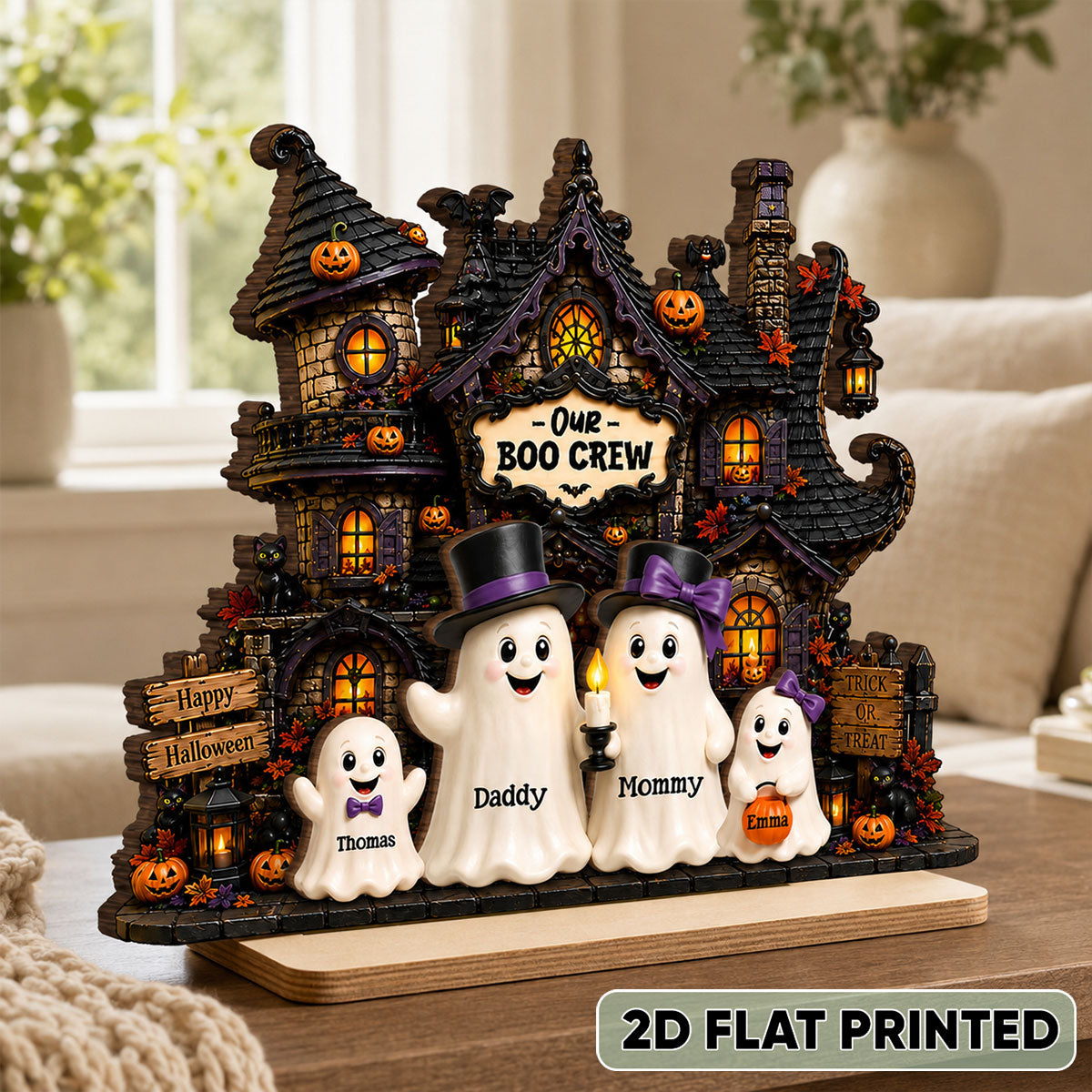 Halloween Ghost Family Boo Crew - Personalized 2-Layered Wooden Plaque - Halloween Decor Gift, Gift For Family