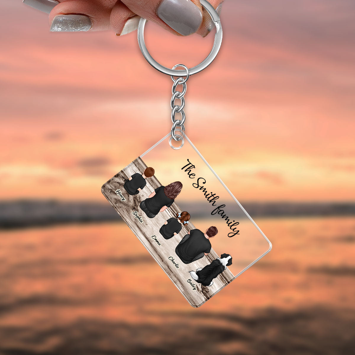Family Sitting Vintage Background - Personalized Acrylic Keychain