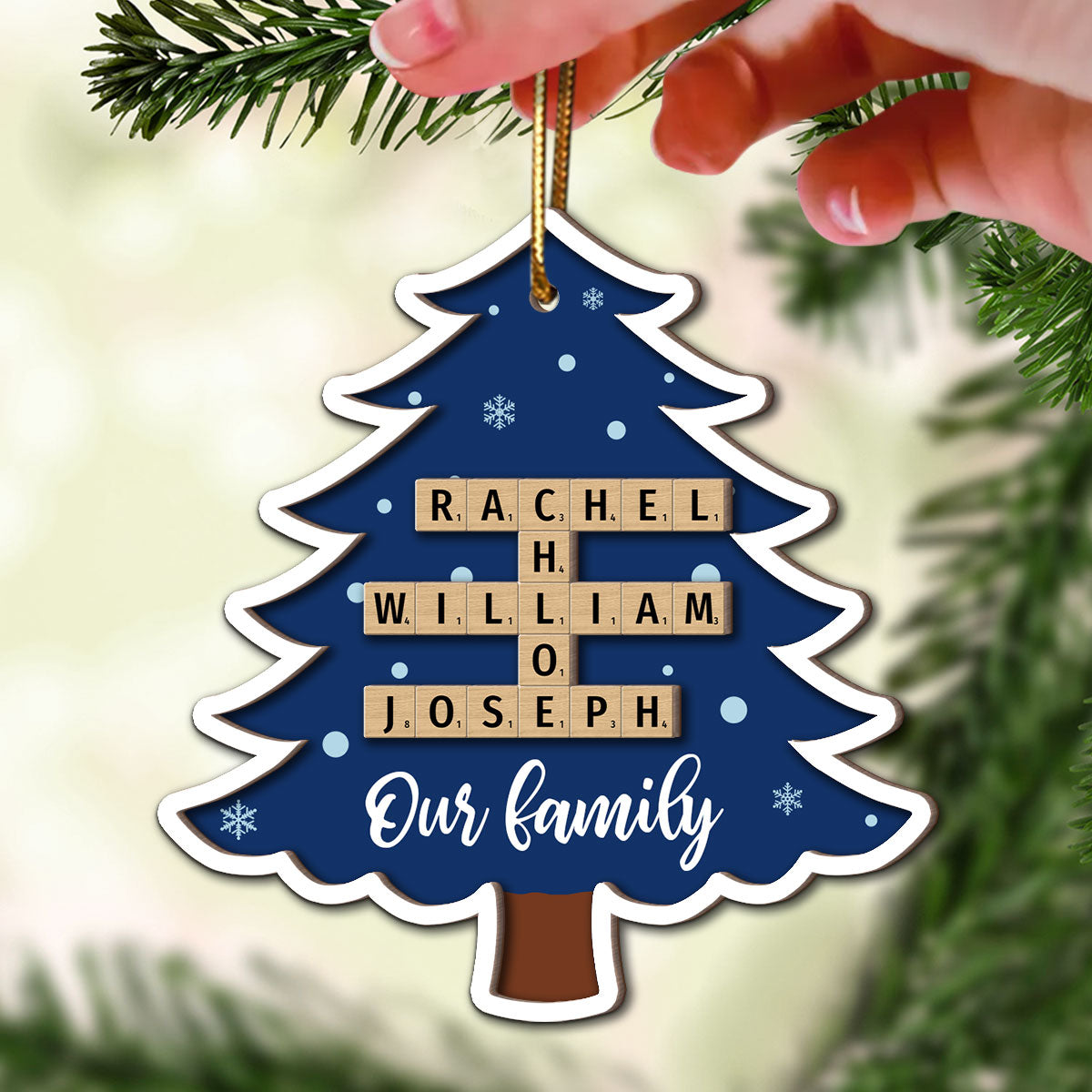 Family Names Puzzle Crossword In Christmas Tree Personalized 2-Layer Wooden Ornament, Christmas Gift For Family
