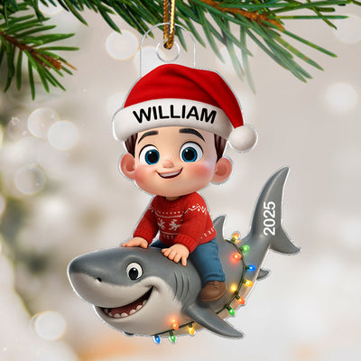 3D Effect Little Kid Favorite Animals Shark Christmas Personalized Acrylic Ornament, Fun & Unique Gift For Kids, Grandkids