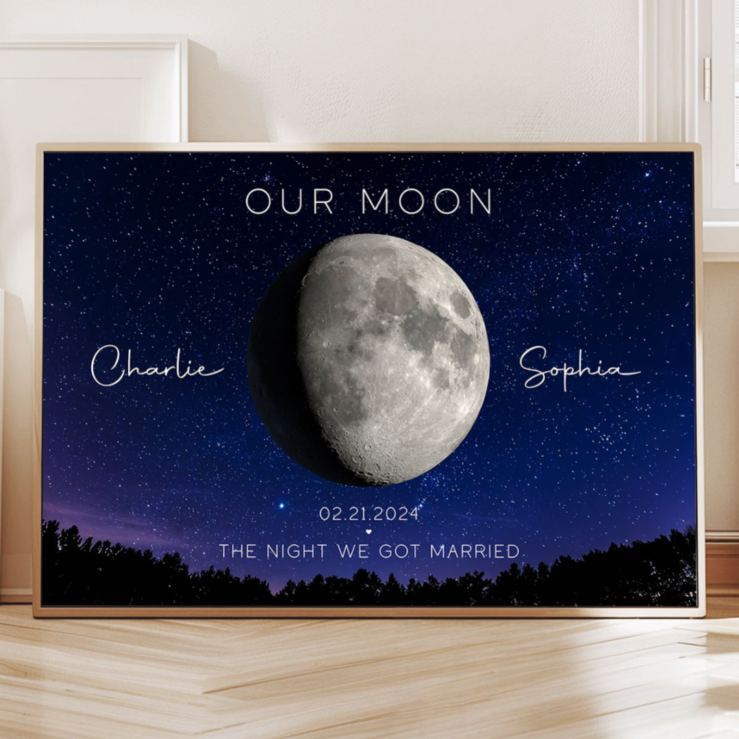 Our Moon Couple Gift Moon Phase Art Anniversary for Wife, Gift for Husband Wedding Anniversary Personalized Poster