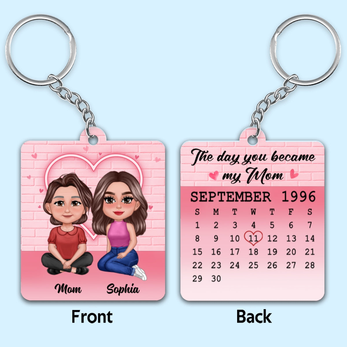 Pretty Doll Mother Daughters Pink Brick Calendar Date Personalized Acrylic Keychain