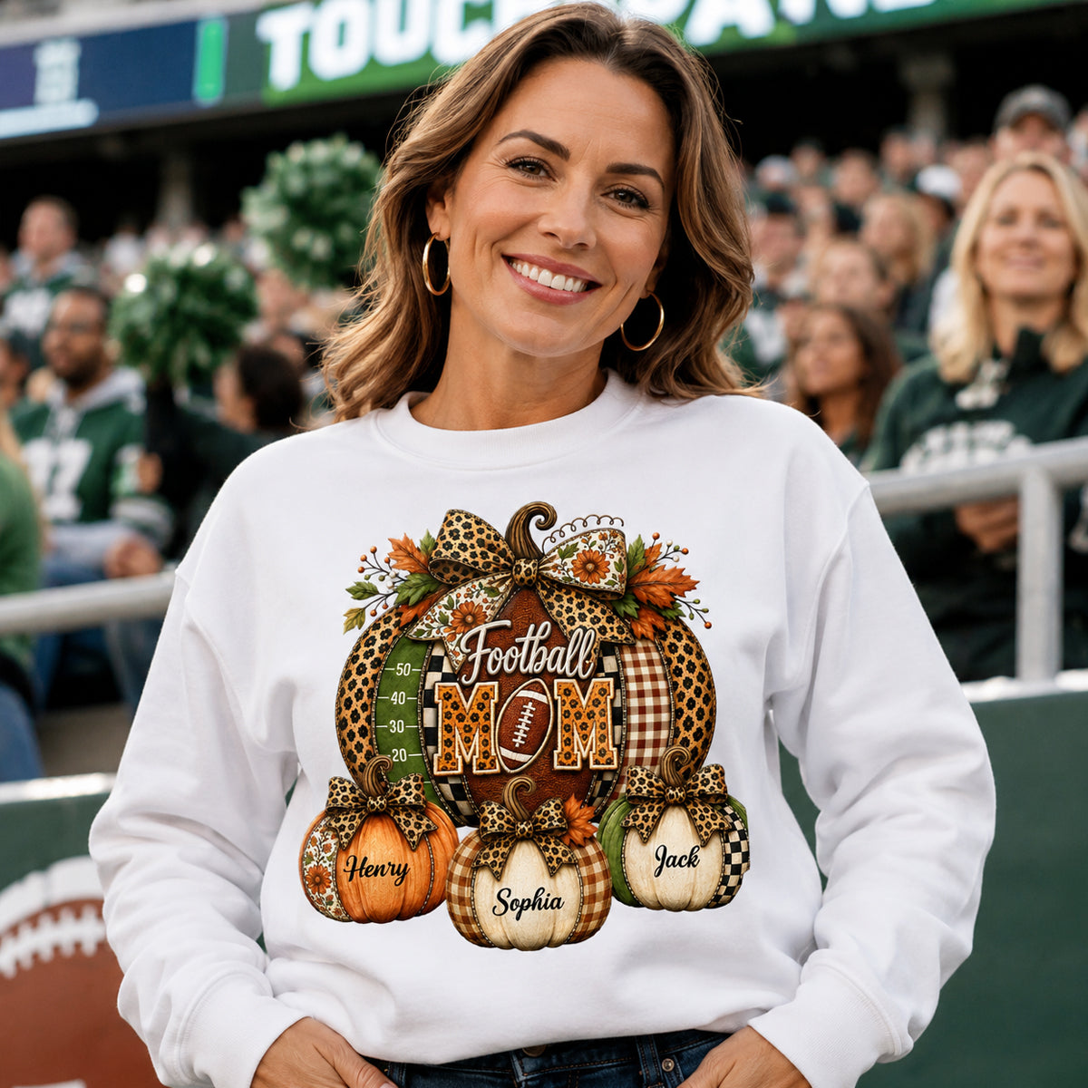 Football Mom Grandma Pumpkin Leopard Pattern - Personalized Shirt - Trendy Fall Tee for Football Mama
