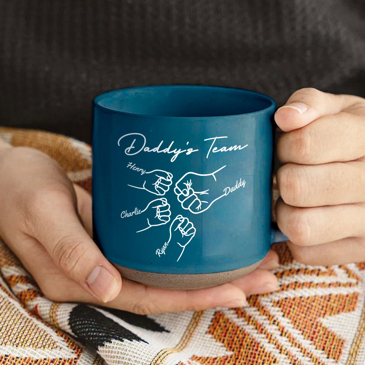 Daddy's Team Fist Bump - Personalized Pottery Mug - Gift For Dad