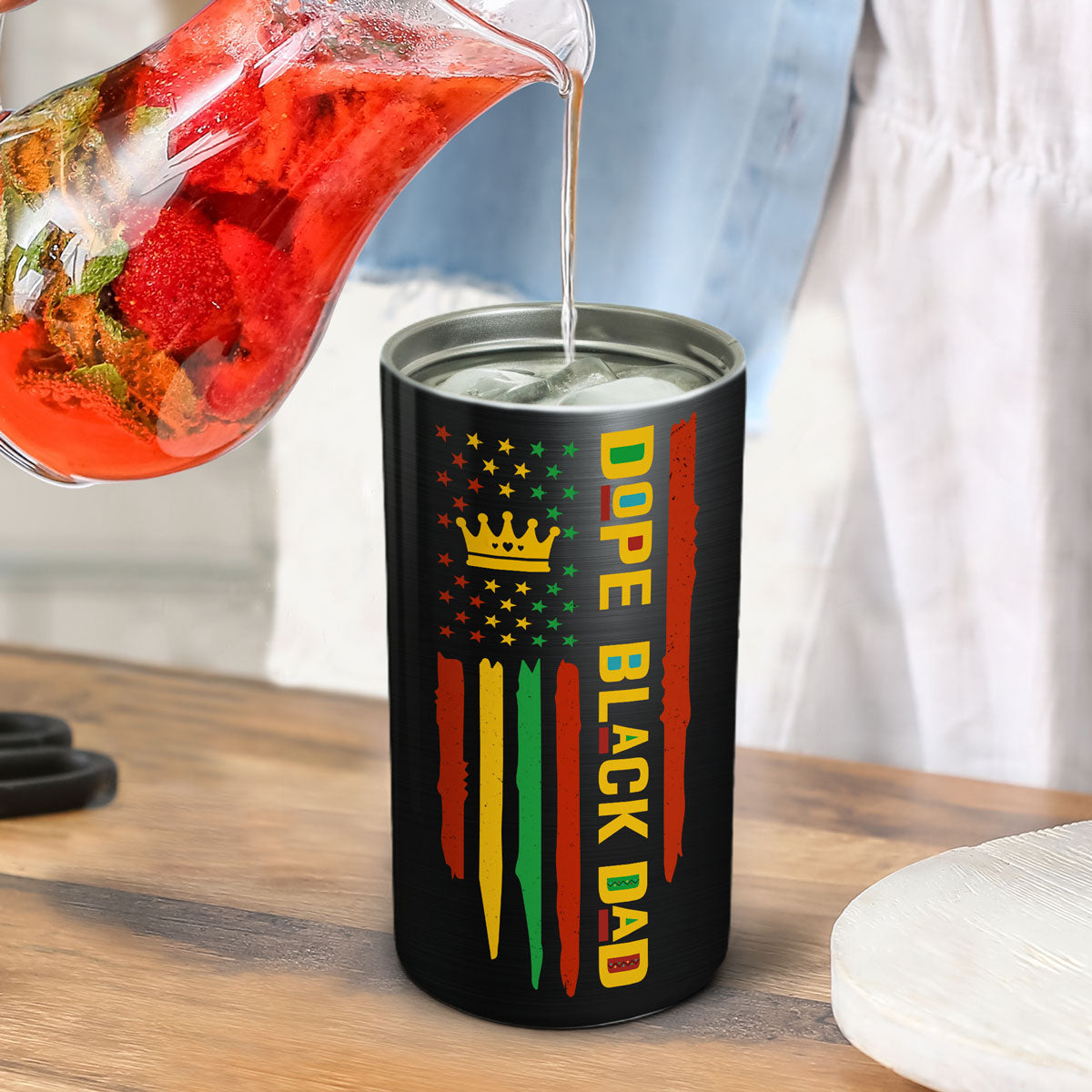 Dope Black Dad Juneteenth Flag Fist Bumps Personalized 4-in-1 Can Cooler