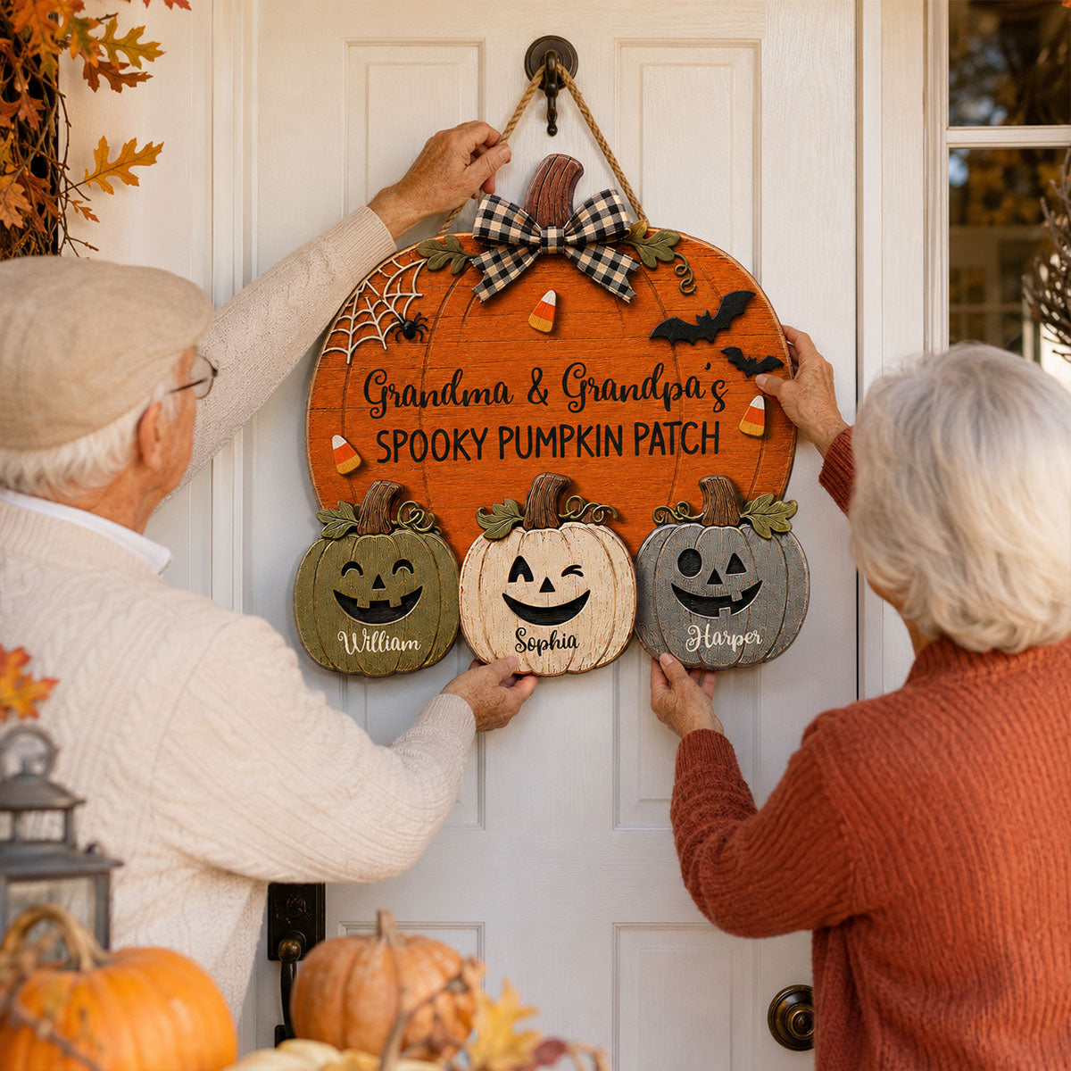 Grandma & Grandpa's Spooky Pumpkin Patch 2D Flat Printed - Personalized Wood Sign - Halloween Decor For Grandparents