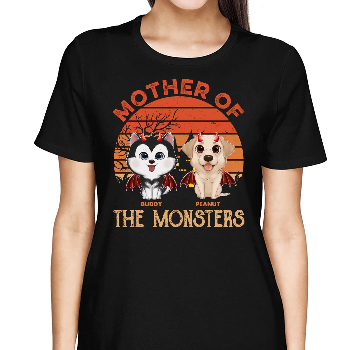 Orange Retro Mother Father Of Monster Halloween Watercolor Cute Dogs Personalized Shirt