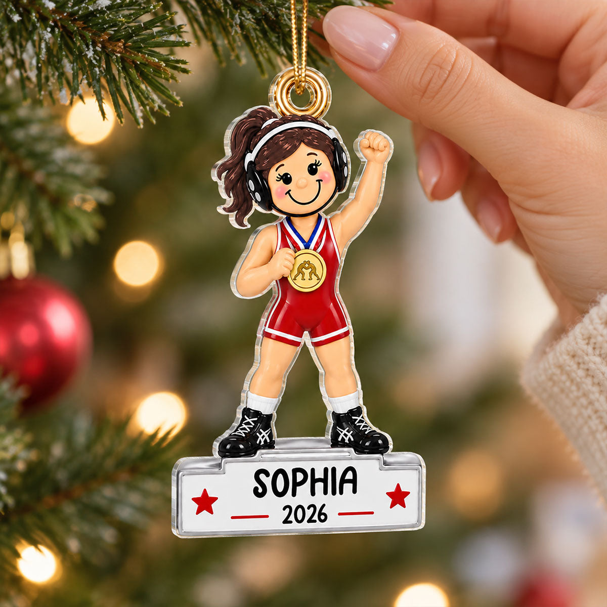 Wrestling Girl Champion 2D Flat - Personalized Acrylic Ornament - Gift For Daughter, Wrestling Keepsake, Wrestling Lovers Gift