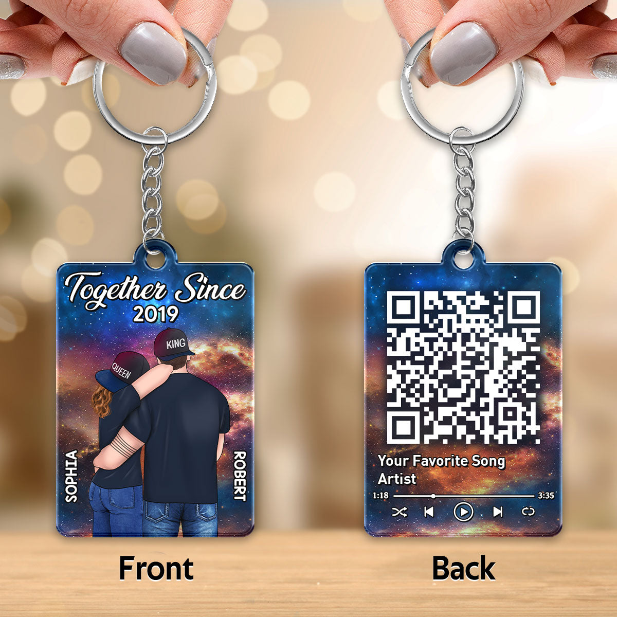 Couple Back View In Galaxy Favorite Song QR Code Personalized Acrylic Keychain