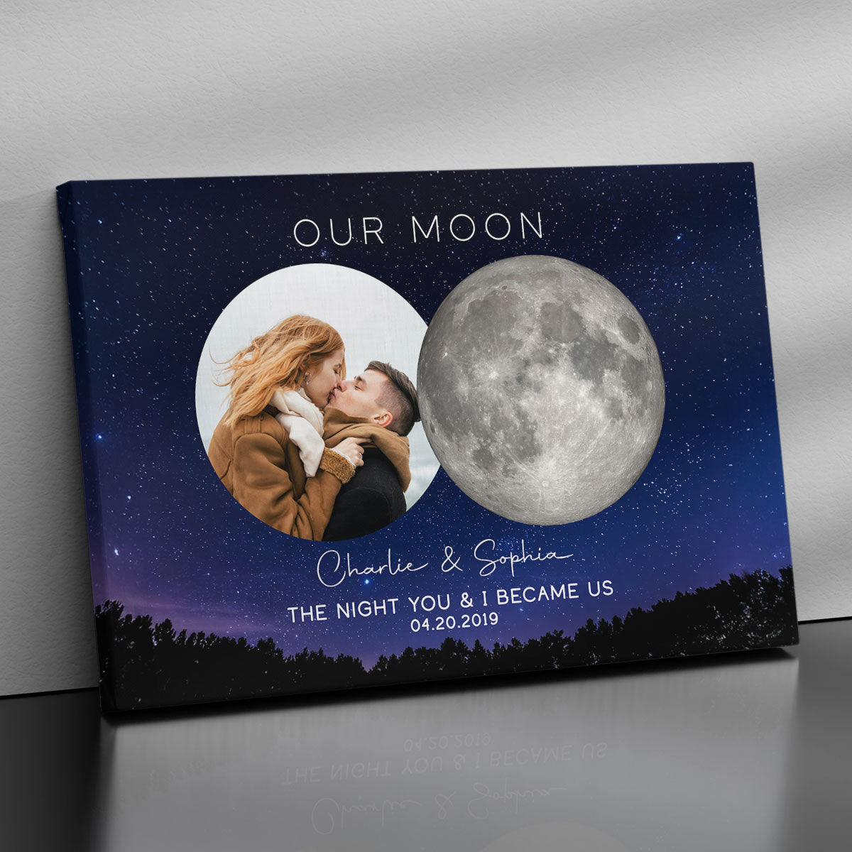 Our Moon Couple Custom Photo Moon Phase Art Anniversary Gift For Him, Gift For Her Wedding Gift Personalized Canvas