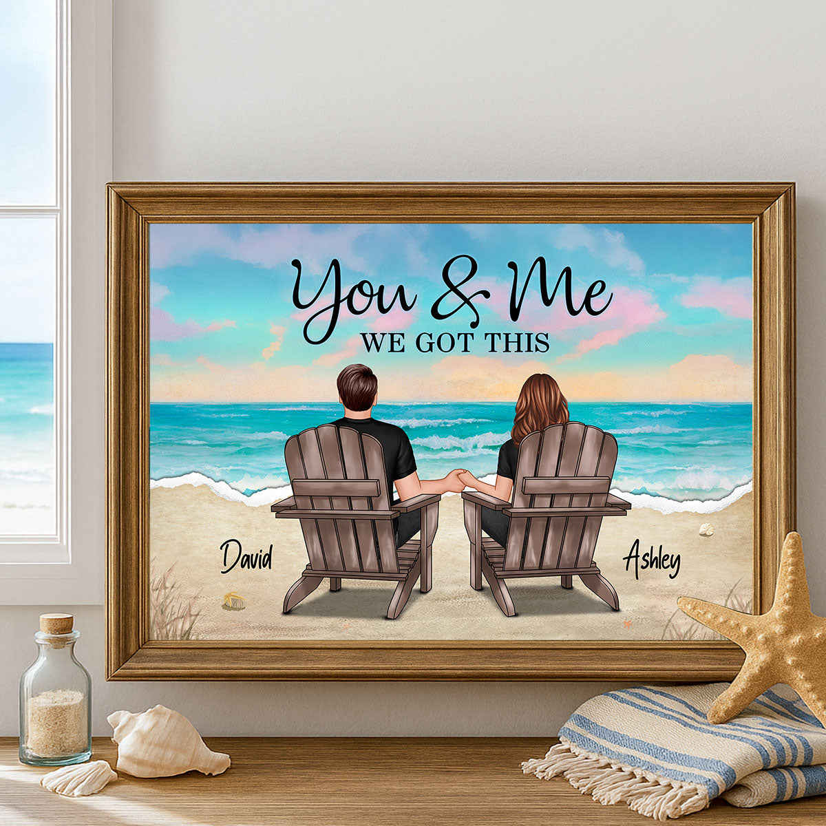 Torn Paper Patterned Couple Beach Landscape Personalized Poster