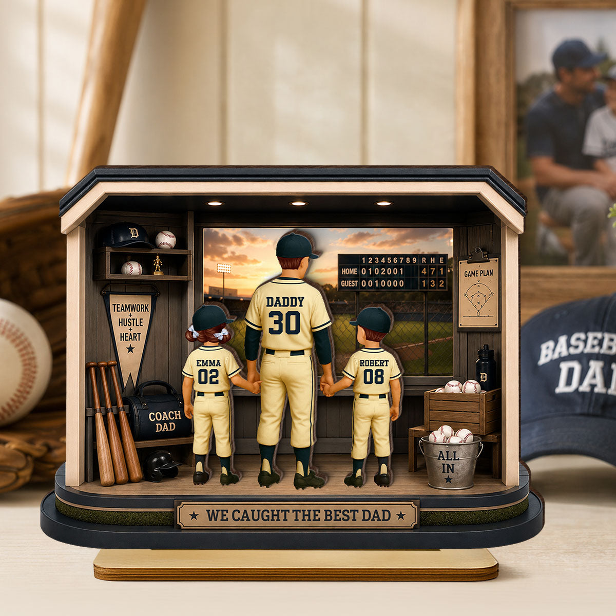 Home Run Baseball Dad & Kids - Personalized 2-Layered Wooden Plaque - Father's Day Gift For Dad, Husband