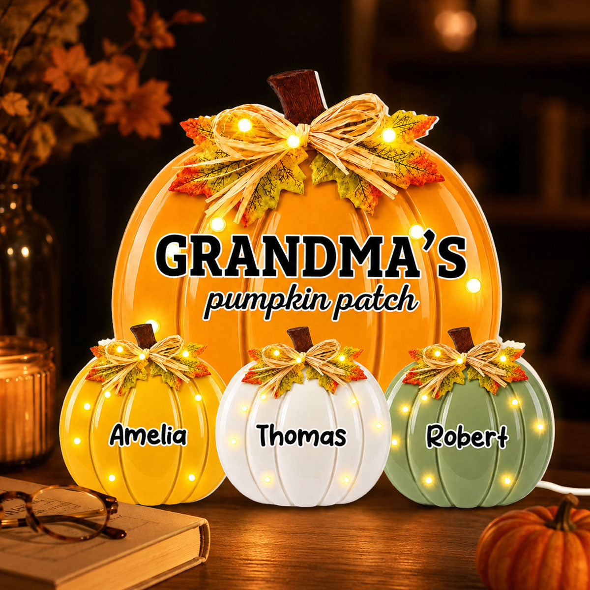 Retro Vintage Grandma Pumpkin Patch - Personalized Light Box - Fall Decor For Grandma