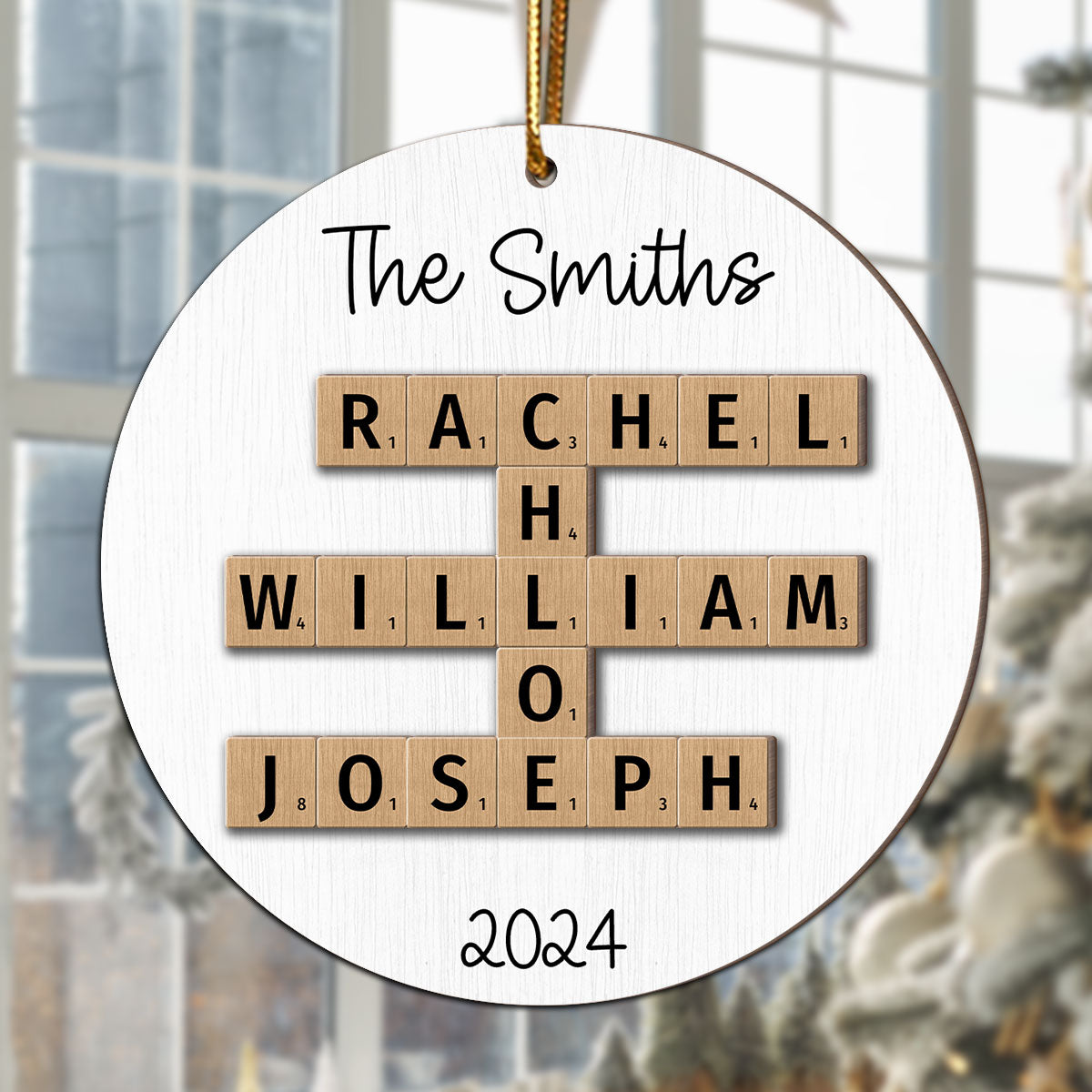 Rustic Family Names Crossword Puzzle Art Personalized 2-Layer Wooden Ornament, Christmas Gift For Family, For Parents, Grandparents, Siblings, Children