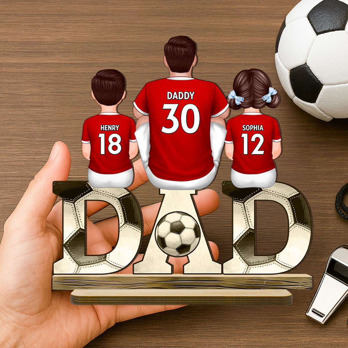 Soccer Dad & Kids - Personalized 2-Layered Wooden Plaque - Gift For Dad, Gift For Husband, Gift For Grandpa