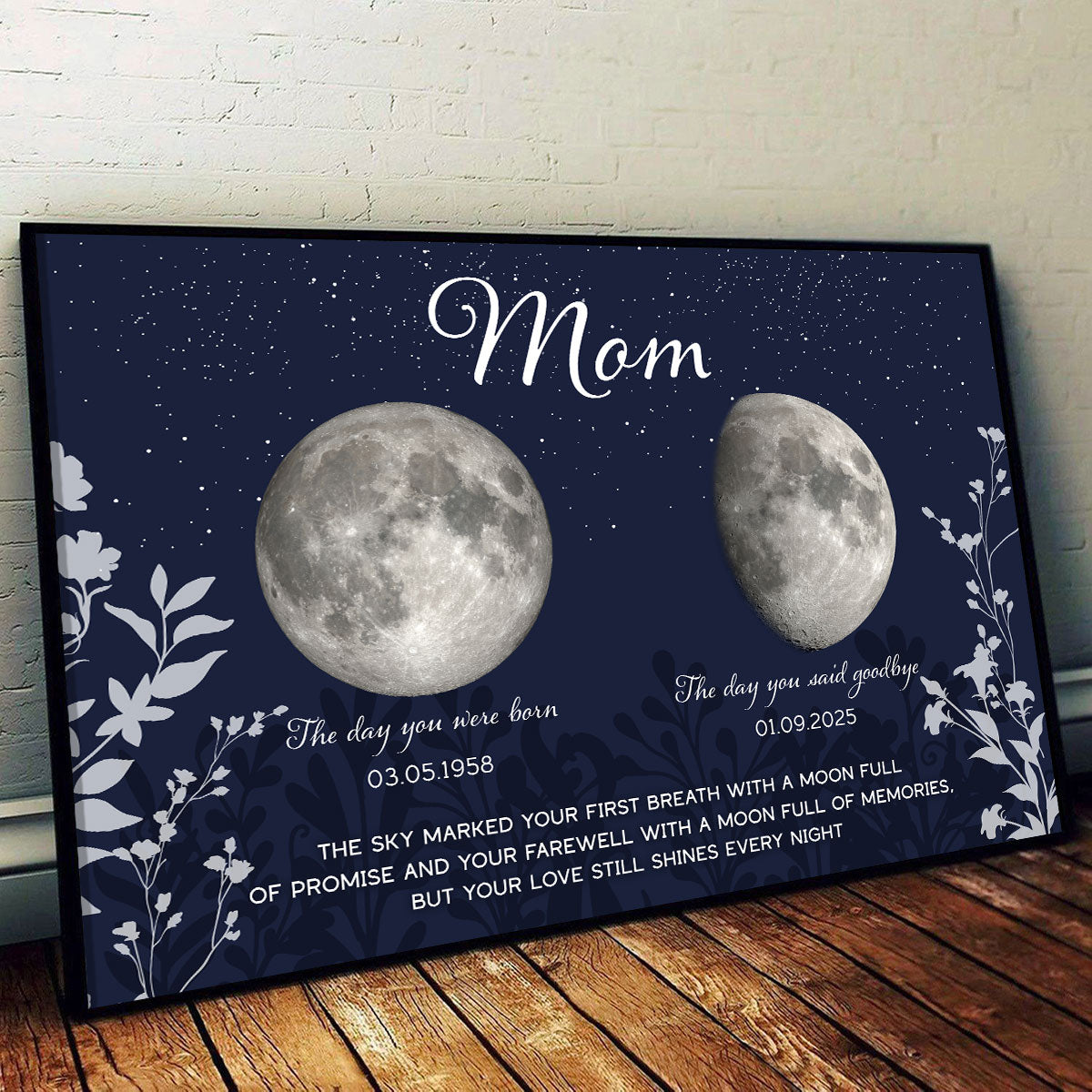 Lost Loved One Moon Phase Art Deep Blue Theme Memorial Keepsake Personalized Poster