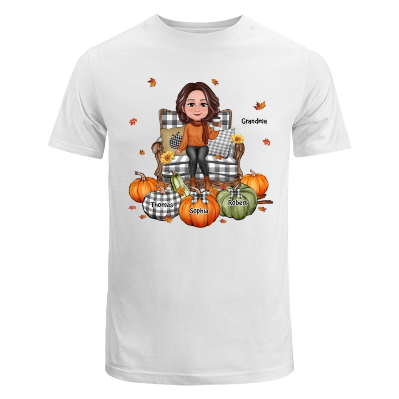 Grandma Sitting On Chair Pumpkins Personalized Shirt