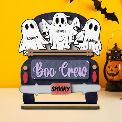 Boo Crew Farmhouse Truck The Ghost Family Halloween Tabletop Tier Tray Decor Personalized 2-Layer Standing Wooden Plaque