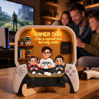 Gamer Dad And Kids - Personalized 2-Layered Wooden Plaque - Father's Day Gift For Dad, Husband, Gamers