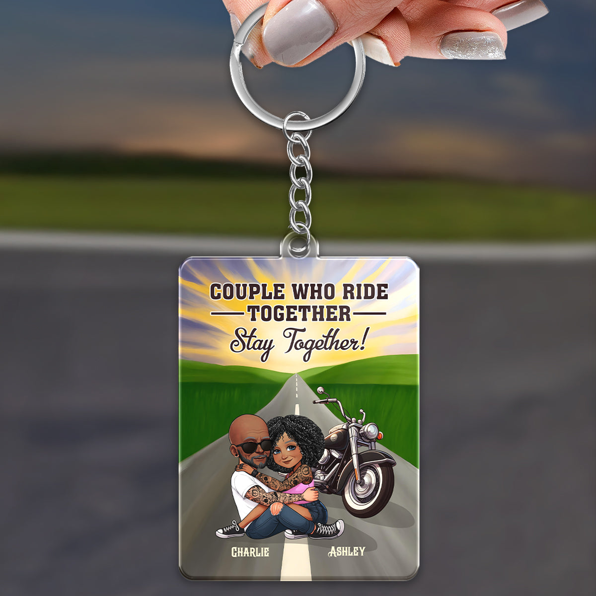 Bikers Couple Riding Partners for Life Personalized Acrylic Keychain, Gift for him, Gift for her
