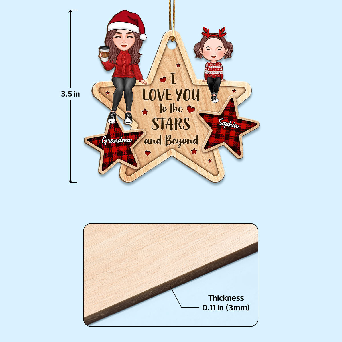 Love You To The Stars & Beyond Cute Grandma Grandkid Sitting Personalized Wooden Ornament