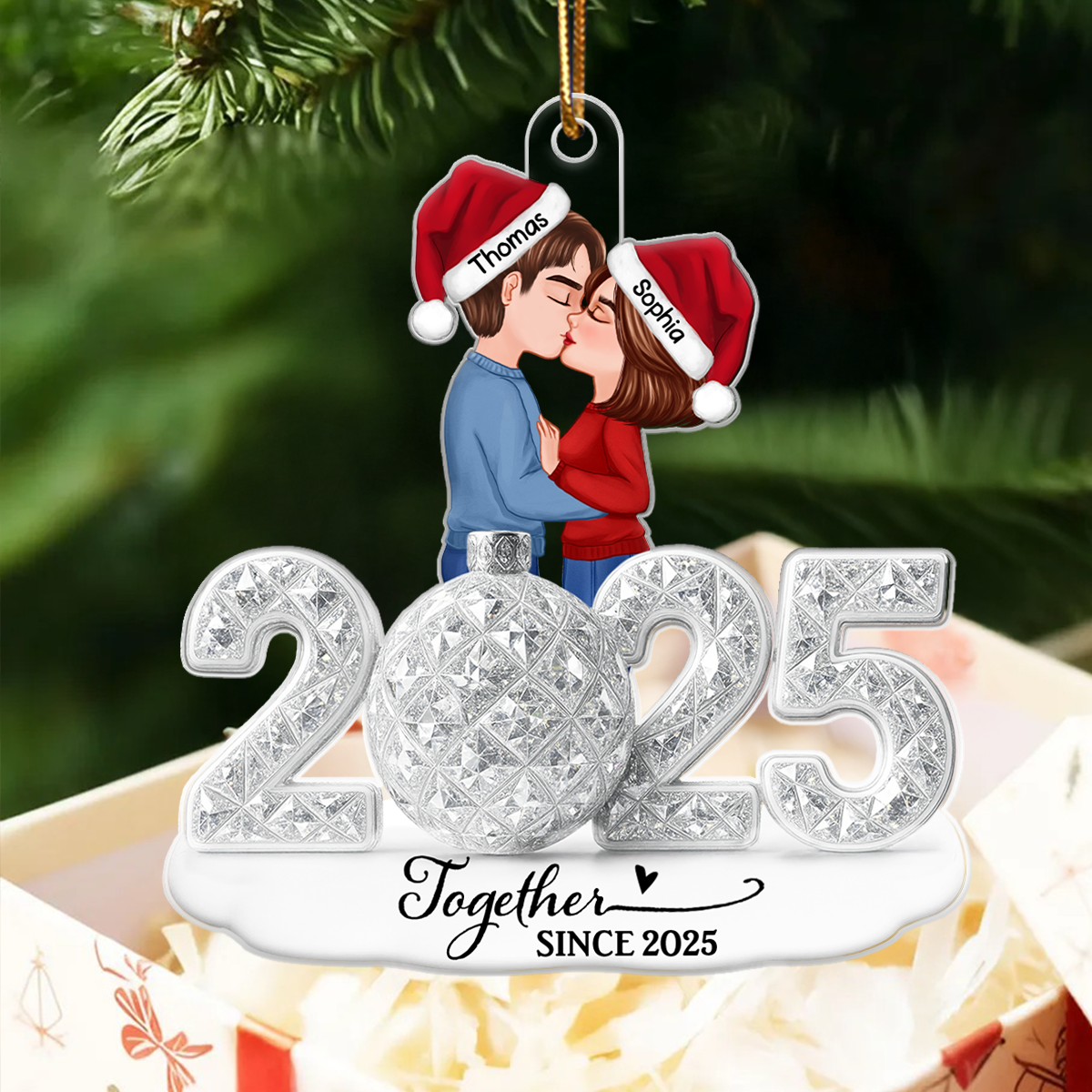 Couple Kissing 3D Crystal Effect - Personalized Acrylic Ornament - Christmas Gift for him, Gift for her