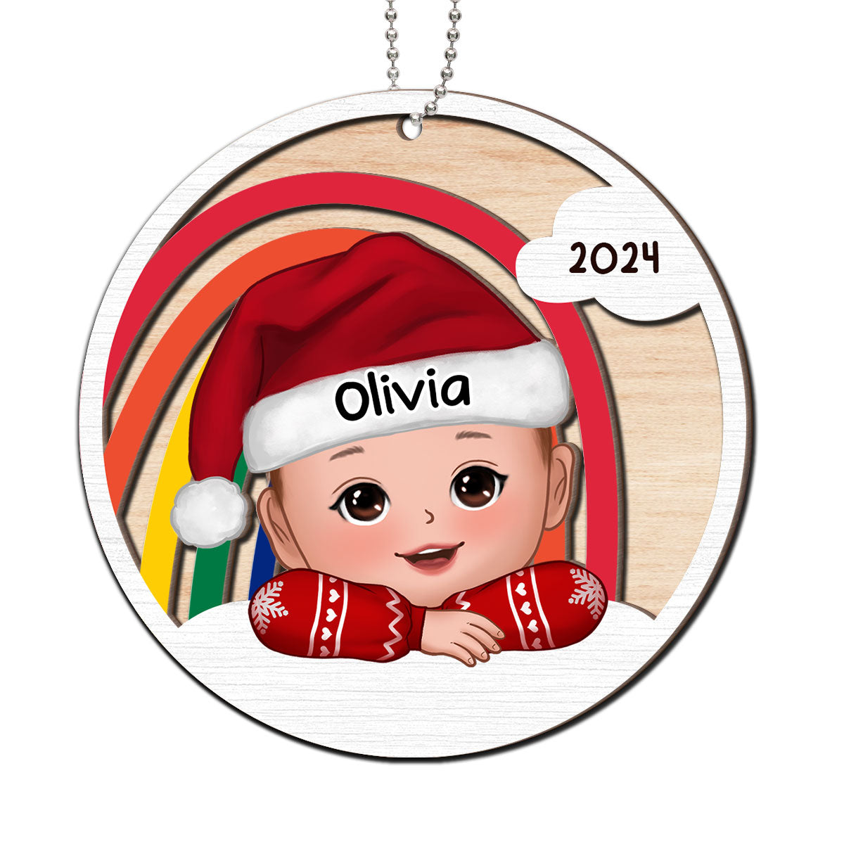 Cute Kid Rainbow Christmas Decor For Son Daughter Grandchildren Personalized 2-Layer Wooden Ornament
