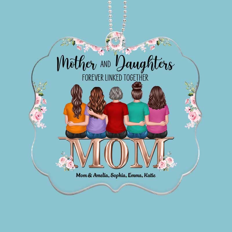 Mothers Daughters Sitting On Words Personalized Acrylic Car Hanging Ornament