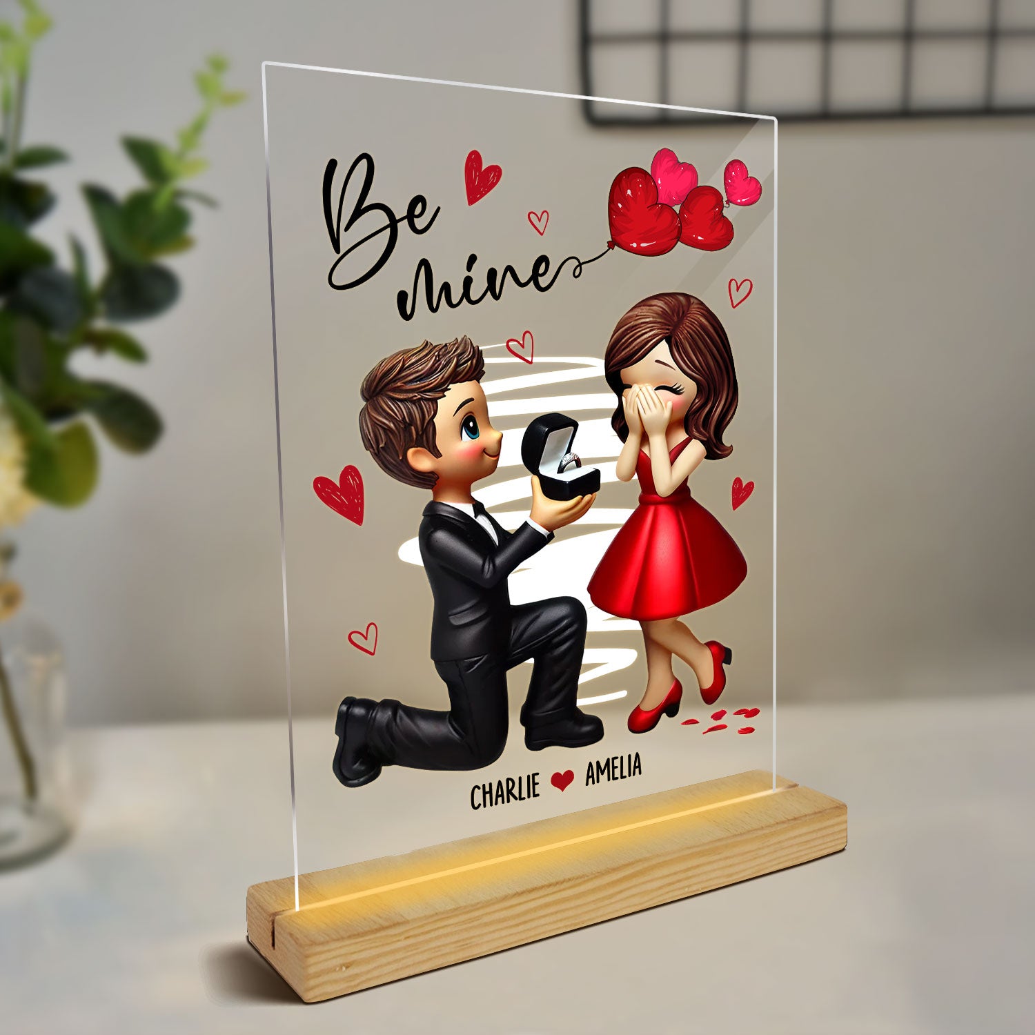 Be Mine Marriage Proposal Couple Personalized LED Night Light, Just Engaged  Gifts for Couples