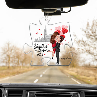 The Missing Piece To My Heart Hugging Kissing Doll Couple Personalized Acrylic Ornament - Anniversary Gift For Couple - Gift For Him, Gift For Her