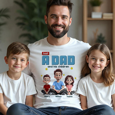 Just A Dad And His Kids Cartoon Funny Style Personalized Shirt, Gift For Dad