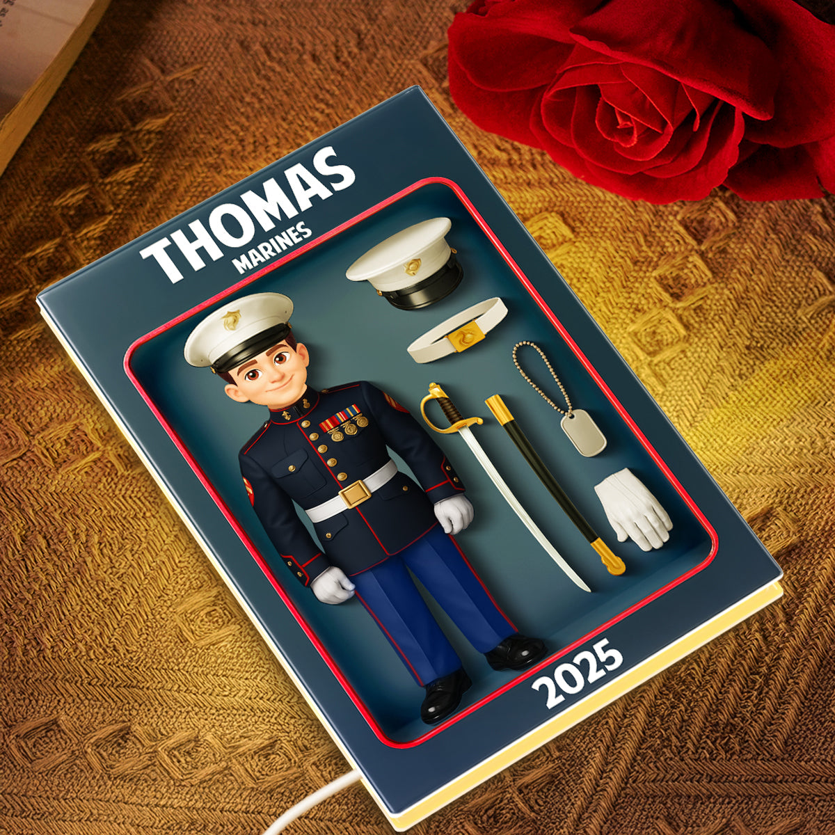 Marines Action Figure 3D Effect - Personalized Light Box - Special Gift For The Marines