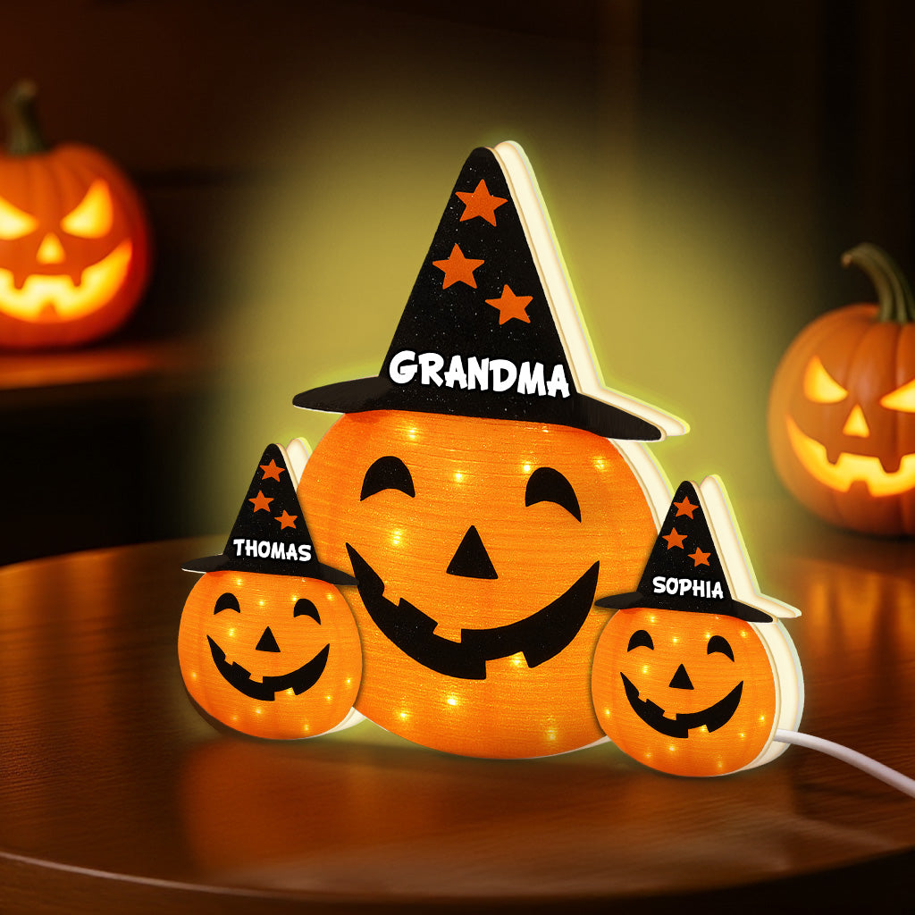 Halloween Grandma Jack O'Lantern Custom Kids Names Personalized LED Light Box