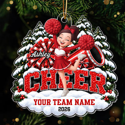 Christmas Cheerleader With Pom Poms - Personalized Acrylic Ornament - Christmas Gift For Cheerleaders, Cheer Teams, Girls