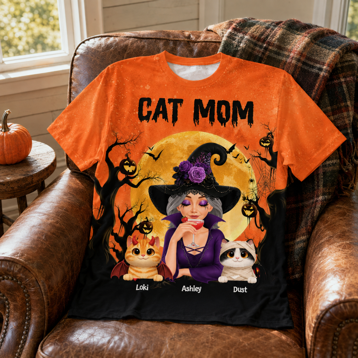 Halloween Theme Spooky Cat Mom Witch - Personalized Shirt - Halloween Gift For Cat Lovers