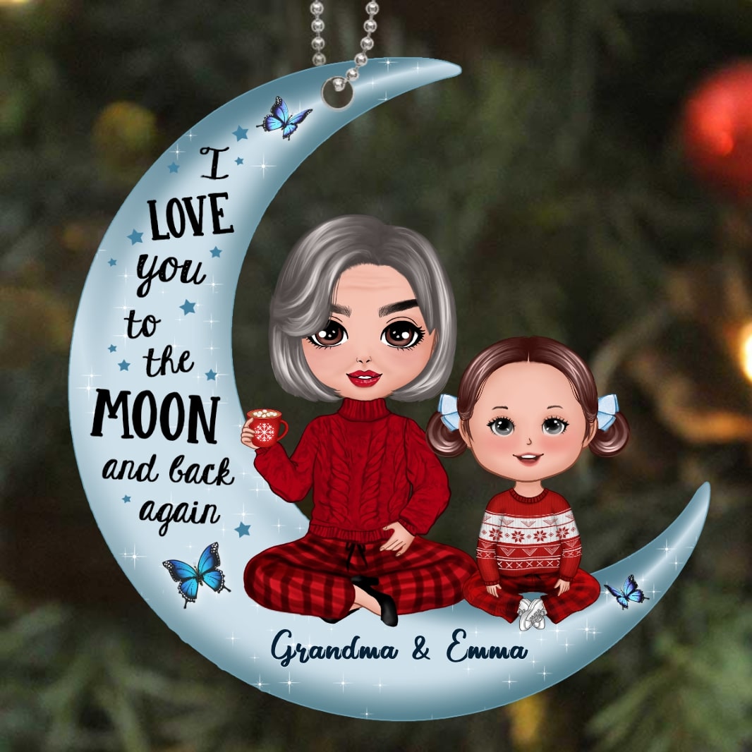 Doll Grandma & Grandkid On Moon - Personalized Ornament - Christmas Gift