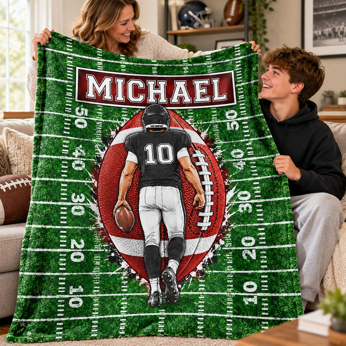 Custom Football Player - Personalized Fleece Blanket - Graduation Gift for Seniors, Christmas Gift for Sons, Grandsons