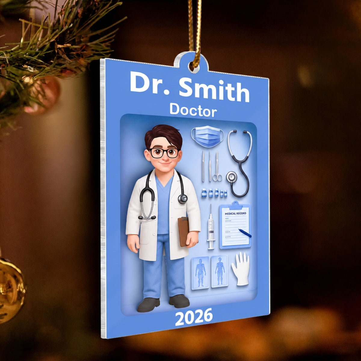 Doctor Action Figure 3D Effect - Personalized Acrylic Ornament - Special Christmas Gift For Doctor