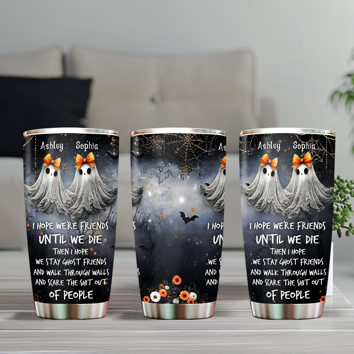 Ghoulmates Besties Personalized Tumbler, Halloween Gift for Best Friends