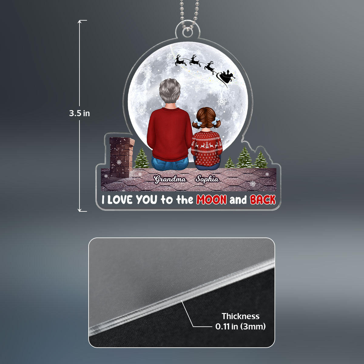 Grandma Grandkid Back View On Roof Love To The Moon Personalized Acrylic Ornament