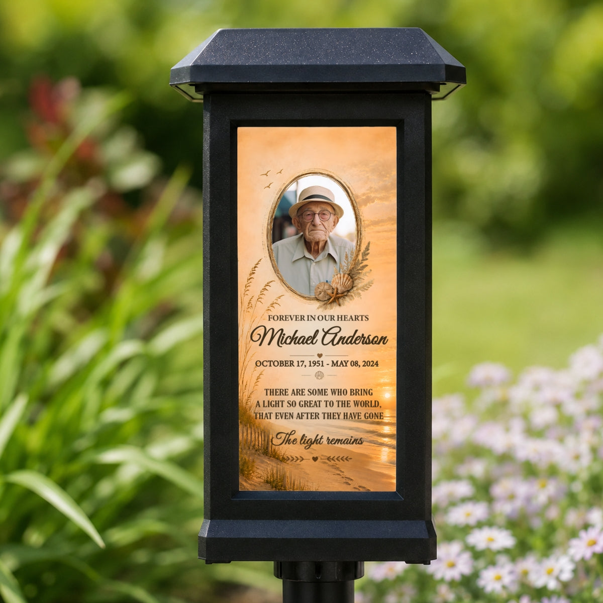 Custom Beach Memorial Photo - Personalized Solar Garden Light - Heartfelt Sympathy Gift for Loved Ones