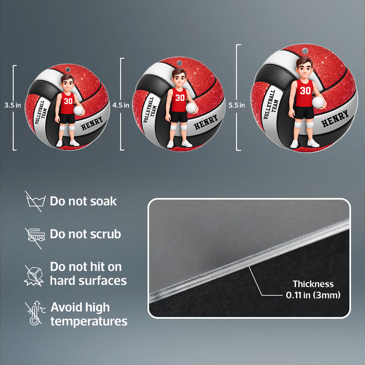 Volleyball Boy 3D Effect - Personalized Acrylic Ornament