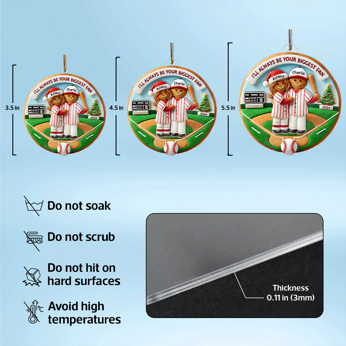 3D Effect Baseball Gingerbread Always Your Biggest Fan Personalized Acrylic Ornament